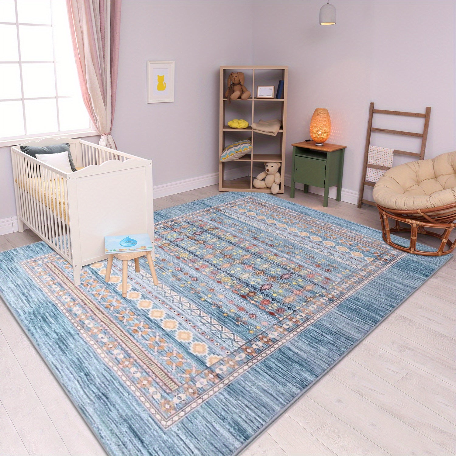 Bohemian Carpet, Suitable for Living Room, Machine-washable Bohemian Geometric Carpet with Anti-slip Back, Soft Indoor Moroccan Floor Covering, Suitable for Bedroom, Dining Room, Home, Office, Furniture Decoration