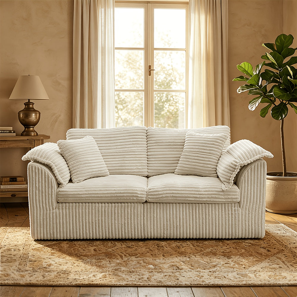 73 Inch Compression Corduroy 2- Sofa, High Density Sponge Couch with Pillows, Modern Upholstered Sofa for Small Space Living Room, No Assembly Required