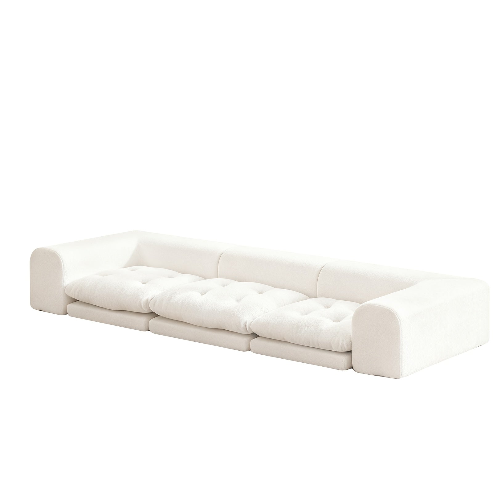 Modern French Cream Style Lazy Sofa | Low Back Tatami Sofa, Freely Combinable Soft Cushioned Lounge Sofa, Minimalist Living Room Furniture in Beige, Multiple Combinations