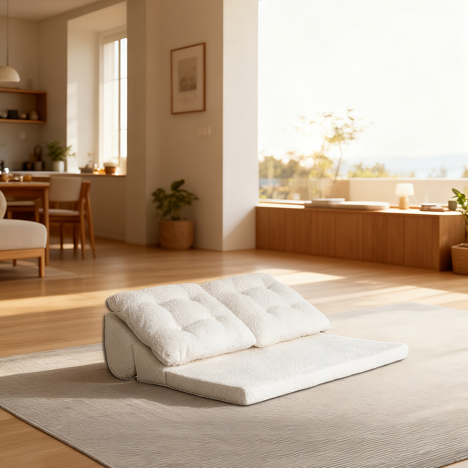 Modern French Cream Style Lazy Sofa | Low Back Tatami Sofa, Freely Combinable Soft Cushioned Lounge Sofa, Minimalist Living Room Furniture in Beige, Multiple Combinations