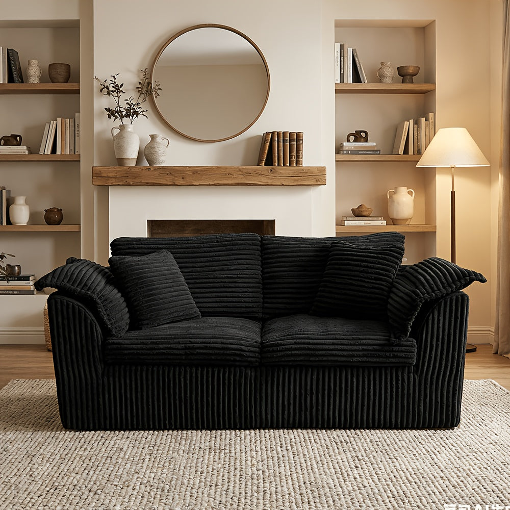 73 Inch Compression Corduroy 2- Sofa, High Density Sponge Couch with Pillows, Modern Upholstered Sofa for Small Space Living Room, No Assembly Required