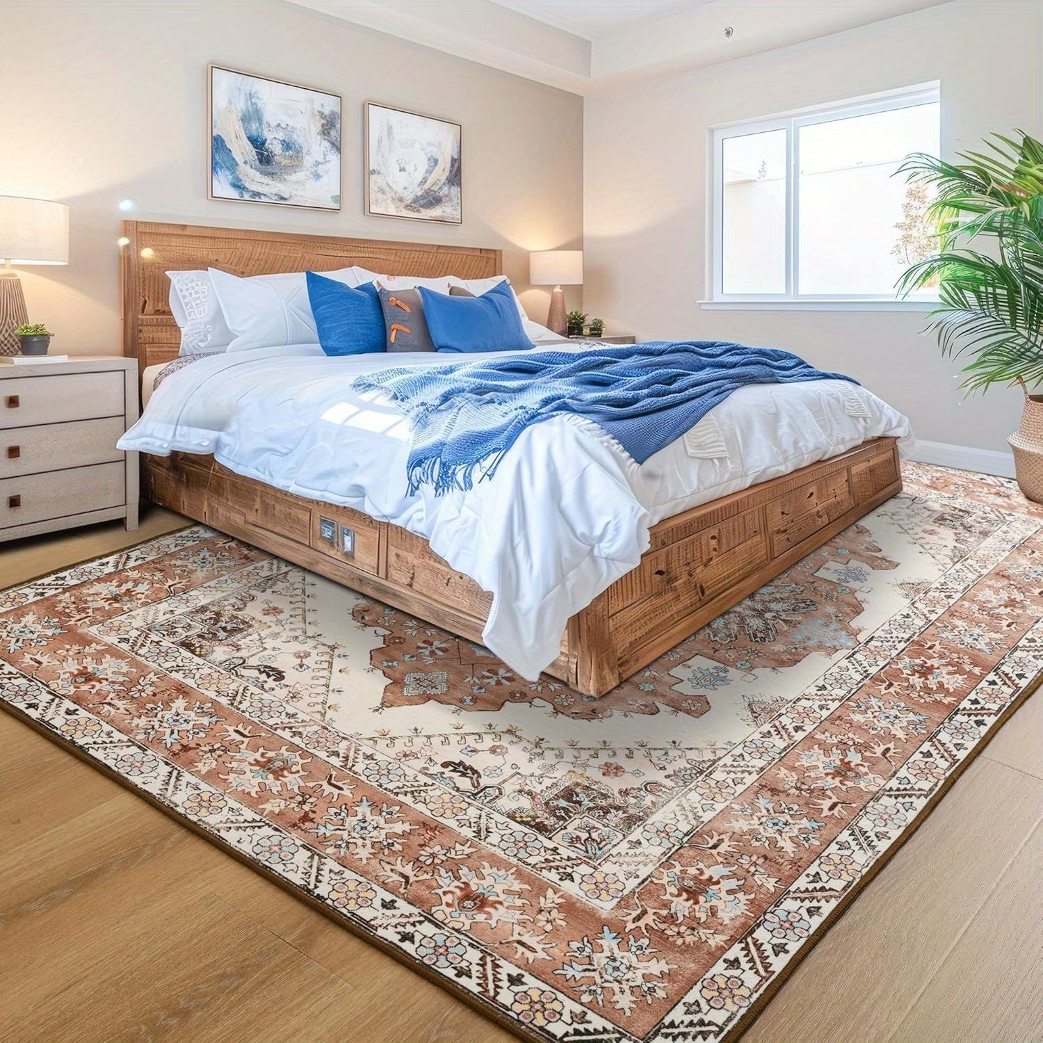 Carpets Designed for Living Spaces And Bedrooms, Vintage Washable Rugs, Spacious Low-Pile Printed Mats with a Non-Slip Rubber Backing, Ideal for Kitchens, Dining Areas, Home Offices, And Residences