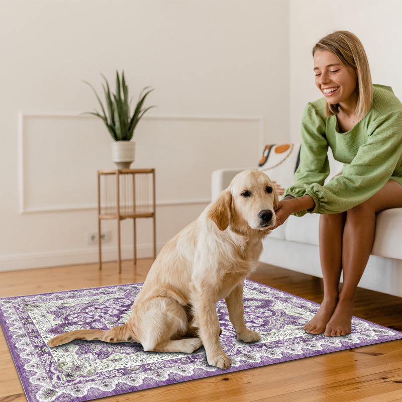 Classic Brown Retro Geometric Mat - Imitation Wool Low Profile Carpet with Non-Slip TPR Base, Easy to Clean Area Rug for Bedroom, Living Room, And Entryway Decoration