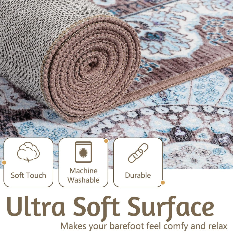 Classic Brown Retro Geometric Mat - Imitation Wool Low Profile Carpet with Non-Slip TPR Base, Easy to Clean Area Rug for Bedroom, Living Room, And Entryway Decoration