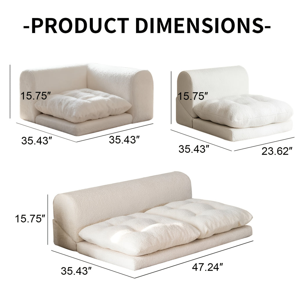 Modern French Cream Style Lazy Sofa | Low Back Tatami Sofa, Freely Combinable Soft Cushioned Lounge Sofa, Minimalist Living Room Furniture in Beige, Multiple Combinations