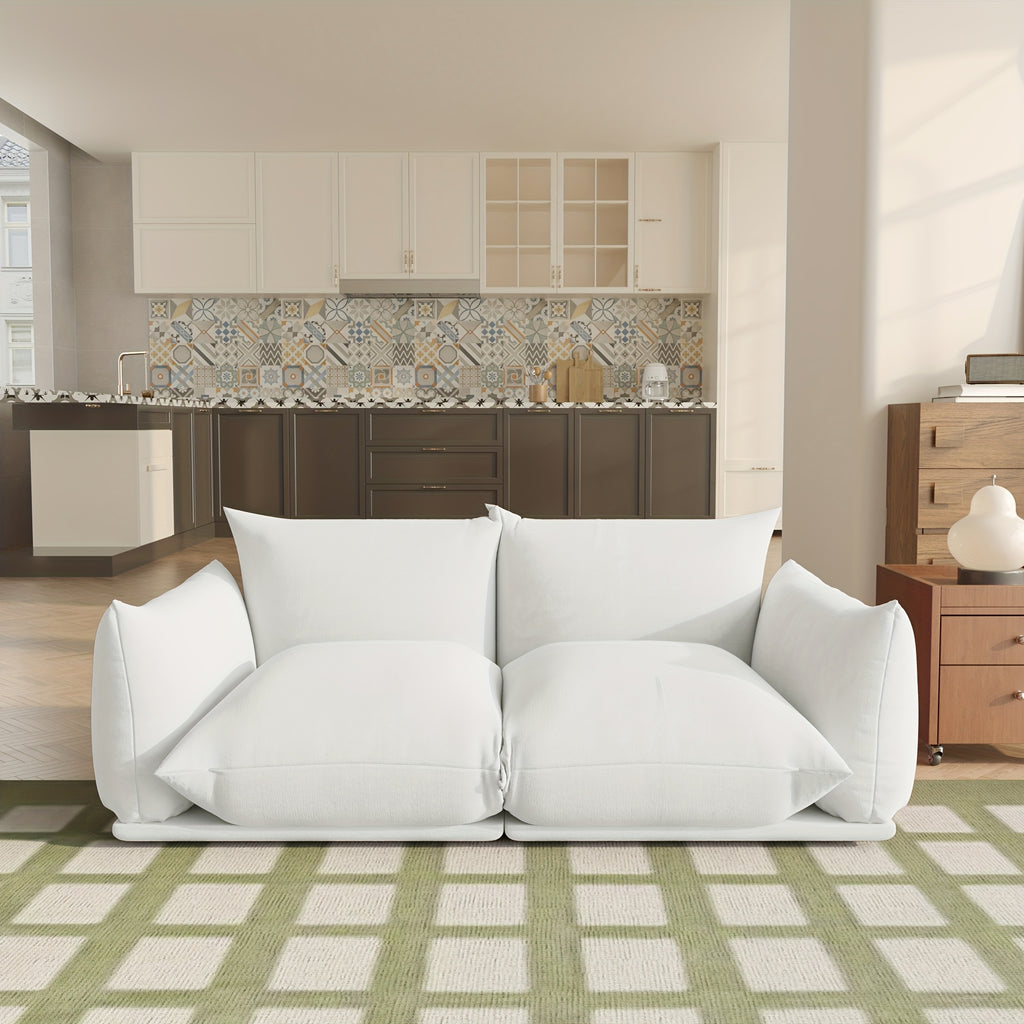 Modern Chenille Loveseat, Mid-Century Chenille Upholstered Beige Sofa for Living Room Apartment Office