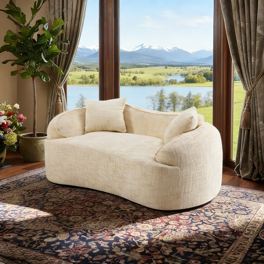 Curved Two - Person Compress Sofa. It Has Armrests on Both Sides, Comes with Two Pillows, Is Suitable for Small - Sized Apartments, and Can Be Placed in the Living Room or Bedroom