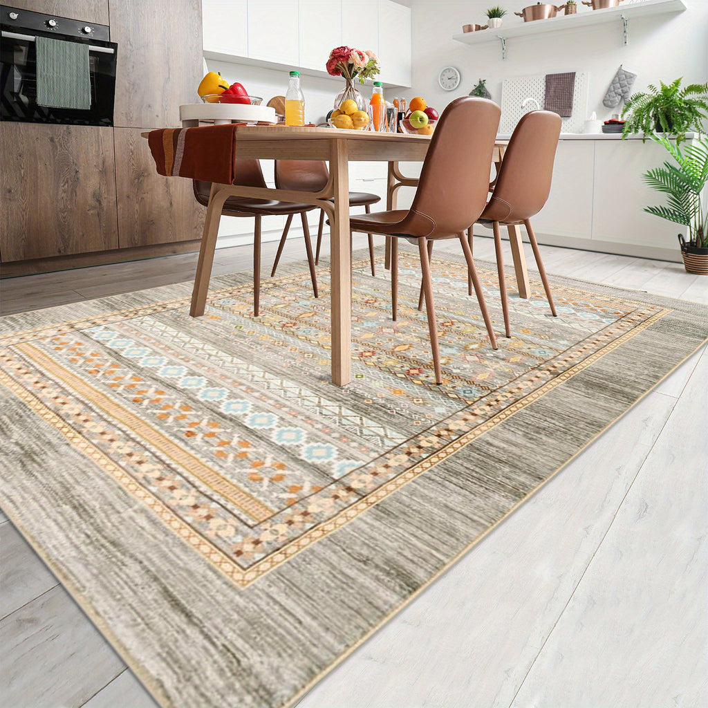 Bohemian Carpet, Suitable for Living Room, Machine-washable Bohemian Geometric Carpet with Anti-slip Back, Soft Indoor Moroccan Floor Covering, Suitable for Bedroom, Dining Room, Home, Office, Furniture Decoration