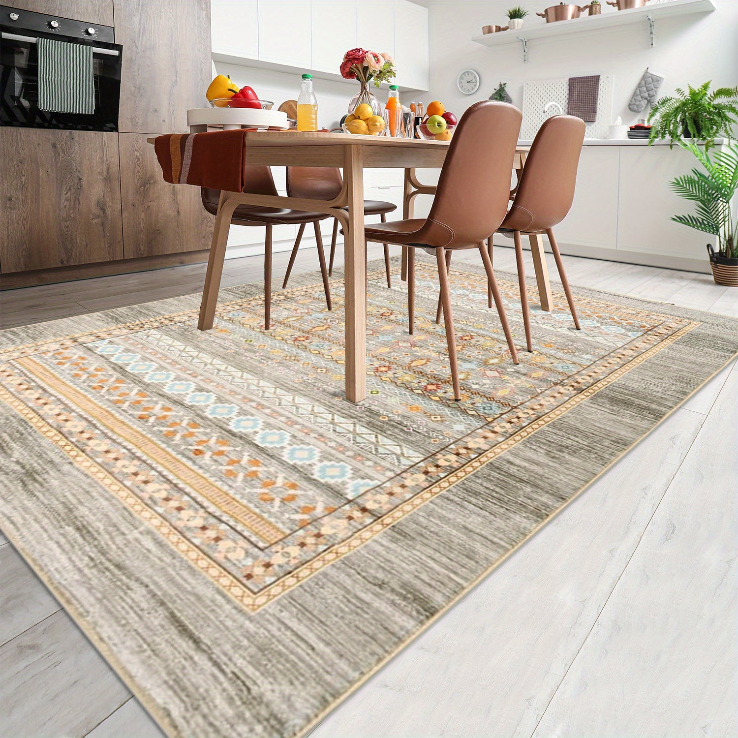 Bohemian Carpet, Suitable for Living Room, Machine-washable Bohemian Geometric Carpet with Anti-slip Back, Soft Indoor Moroccan Floor Covering, Suitable for Bedroom, Dining Room, Home, Office, Furniture Decoration