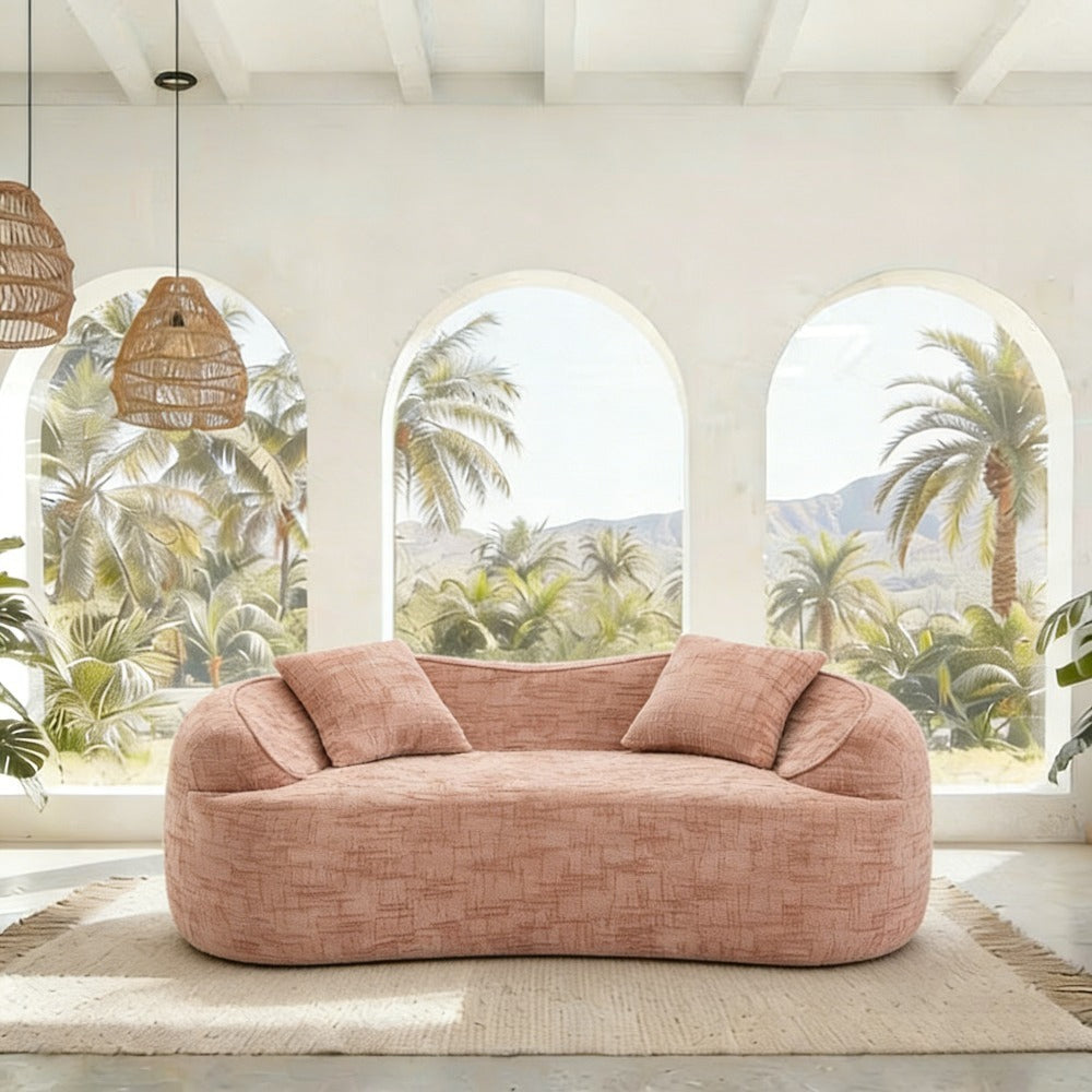 Curved Two - Person Compress Sofa. It Has Armrests on Both Sides, Comes with Two Pillows, Is Suitable for Small - Sized Apartments, and Can Be Placed in the Living Room or Bedroom