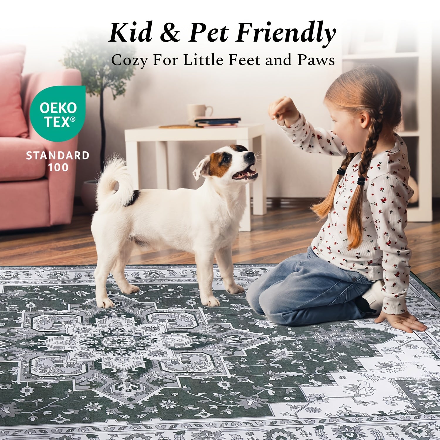 9X12 Area Rug for The Living Room, Vintage Washable Design with Non-Slip Backing And Low Pile, Floral Soft And Foldable Carpet for Bedroom And Dining Room, in Grey, Brown, And Blue