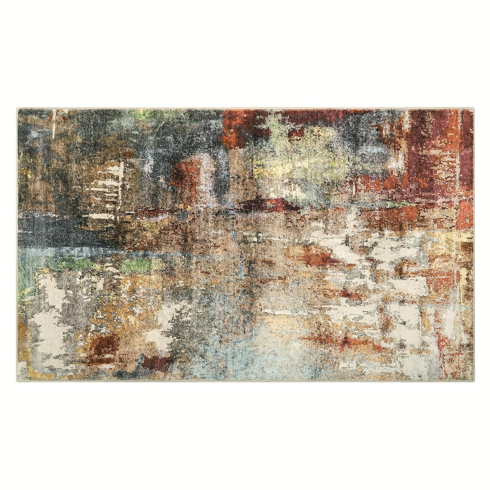 Modern Red Abstract Mat - Large Mat with Anti-Slip Backing, Machine Washable for Living Room, Bedroom, Entryway - Foldable Mat (Red) for Coffee Table & Hallway, Easy Clean Modern Design