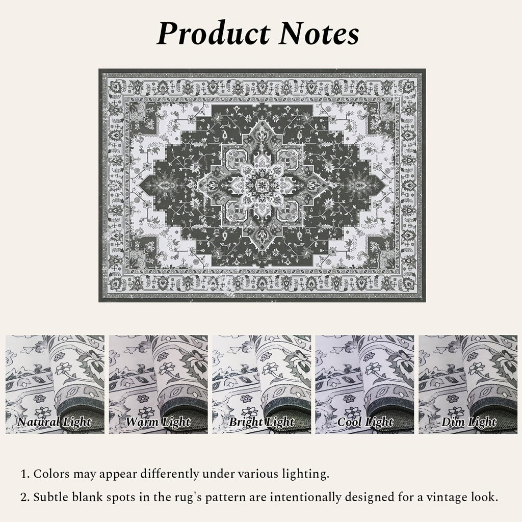 9X12 Area Rug for The Living Room, Vintage Washable Design with Non-Slip Backing And Low Pile, Floral Soft And Foldable Carpet for Bedroom And Dining Room, in Grey, Brown, And Blue