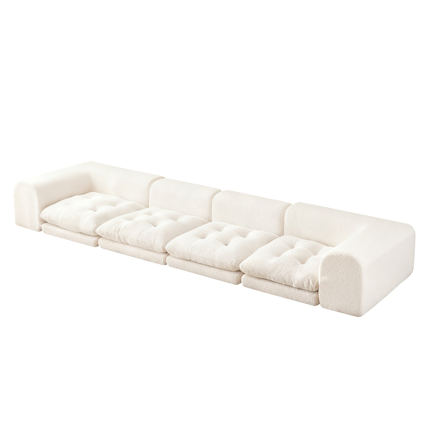 Modern French Cream Style Lazy Sofa | Low Back Tatami Sofa, Freely Combinable Soft Cushioned Lounge Sofa, Minimalist Living Room Furniture in Beige, Multiple Combinations