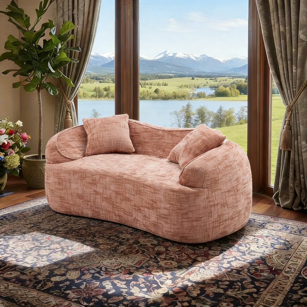 Curved Two - Person Compress Sofa. It Has Armrests on Both Sides, Comes with Two Pillows, Is Suitable for Small - Sized Apartments, and Can Be Placed in the Living Room or Bedroom