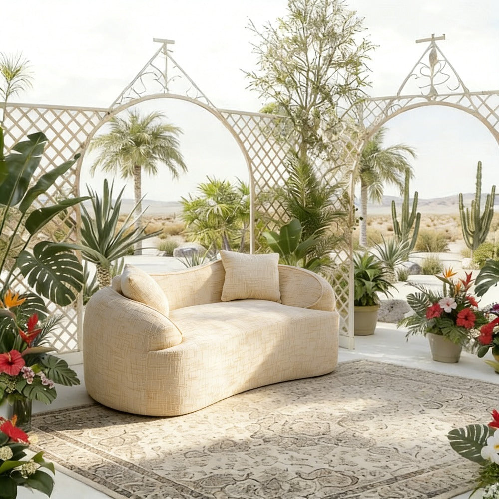 Curved Two - Person Compress Sofa. It Has Armrests on Both Sides, Comes with Two Pillows, Is Suitable for Small - Sized Apartments, and Can Be Placed in the Living Room or Bedroom