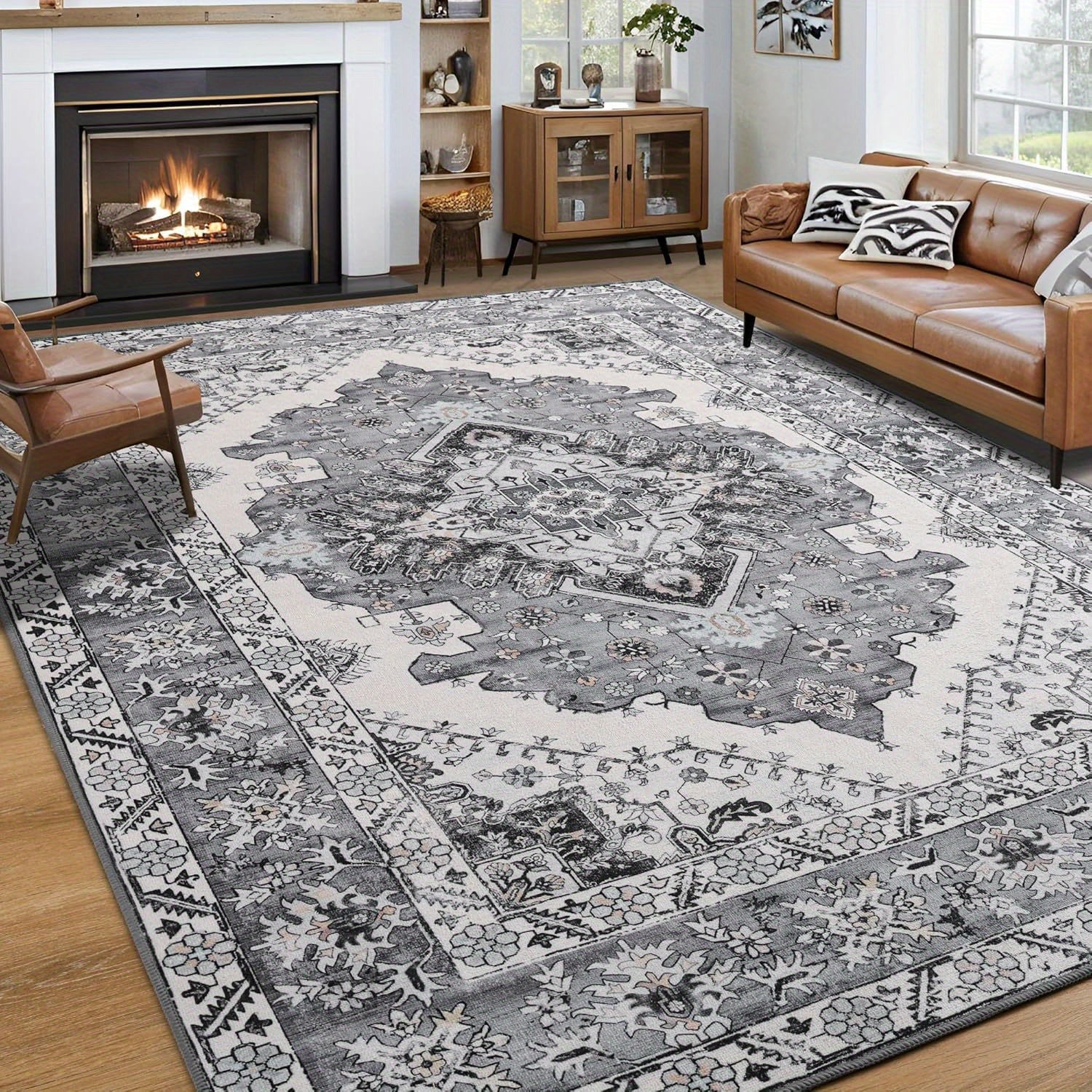Carpets Designed for Living Spaces And Bedrooms, Vintage Washable Rugs, Spacious Low-Pile Printed Mats with a Non-Slip Rubber Backing, Ideal for Kitchens, Dining Areas, Home Offices, And Residences
