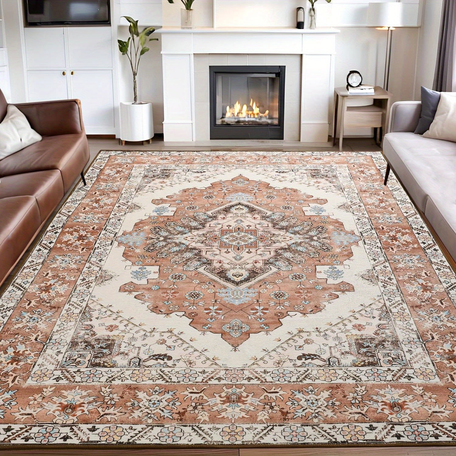 Carpets Designed for Living Spaces And Bedrooms, Vintage Washable Rugs, Spacious Low-Pile Printed Mats with a Non-Slip Rubber Backing, Ideal for Kitchens, Dining Areas, Home Offices, And Residences