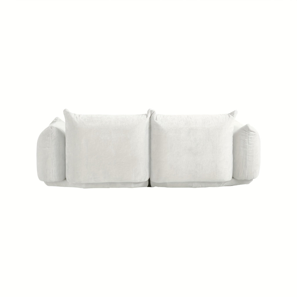 Modern Chenille Loveseat, Mid-Century Chenille Upholstered Beige Sofa for Living Room Apartment Office