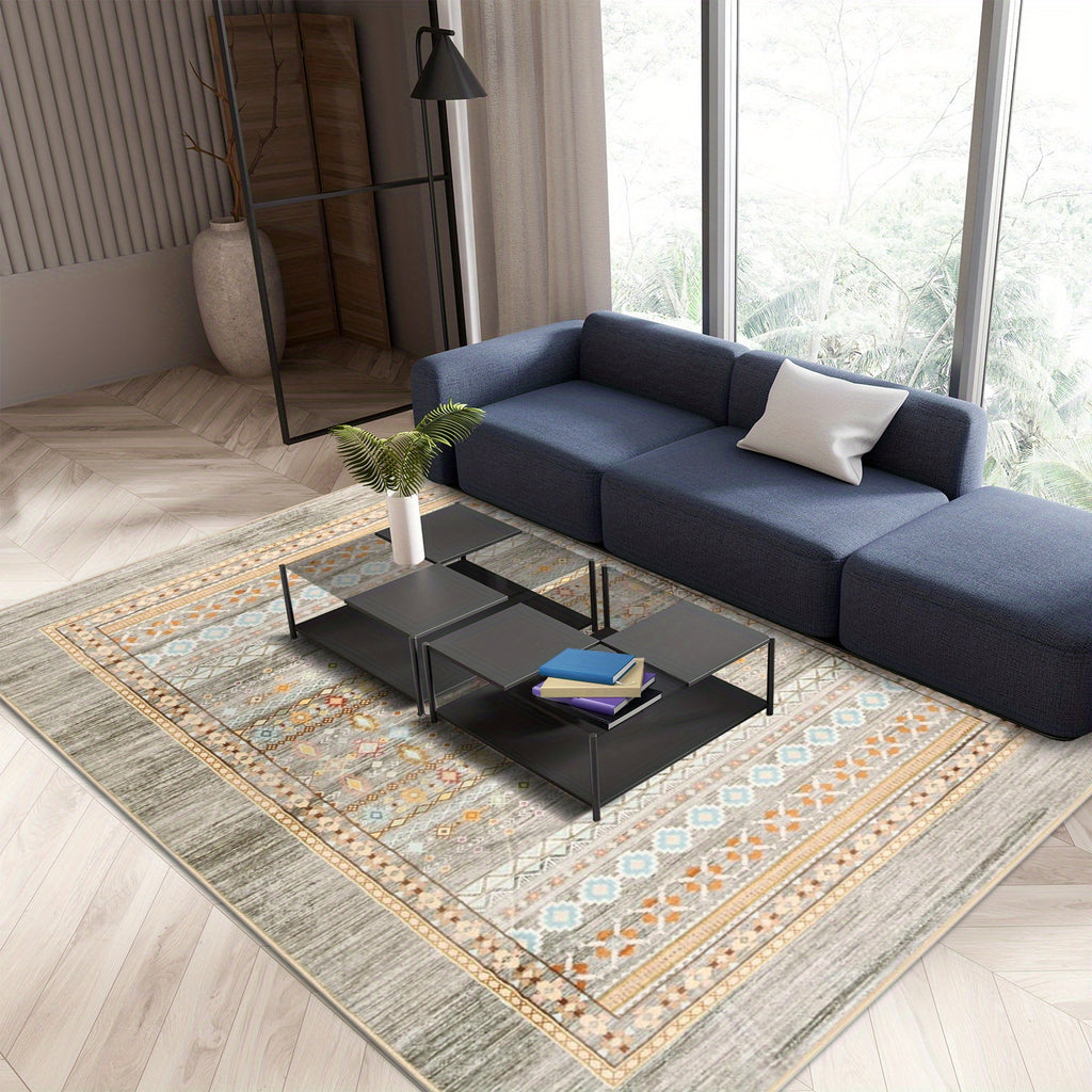Bohemian Carpet, Suitable for Living Room, Machine-washable Bohemian Geometric Carpet with Anti-slip Back, Soft Indoor Moroccan Floor Covering, Suitable for Bedroom, Dining Room, Home, Office, Furniture Decoration