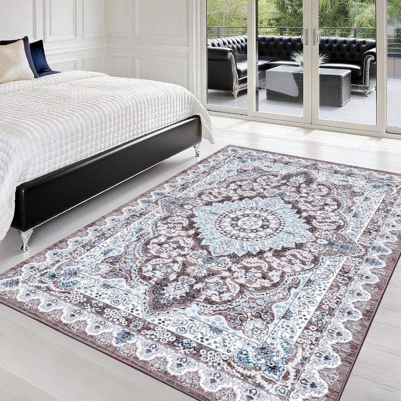 Classic Brown Retro Geometric Mat - Imitation Wool Low Profile Carpet with Non-Slip TPR Base, Easy to Clean Area Rug for Bedroom, Living Room, And Entryway Decoration