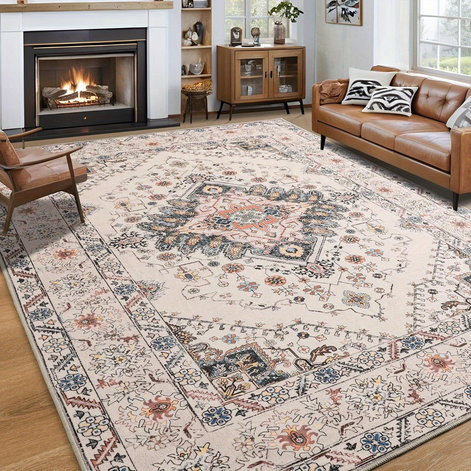 Carpets Designed for Living Spaces And Bedrooms, Vintage Washable Rugs, Spacious Low-Pile Printed Mats with a Non-Slip Rubber Backing, Ideal for Kitchens, Dining Areas, Home Offices, And Residences