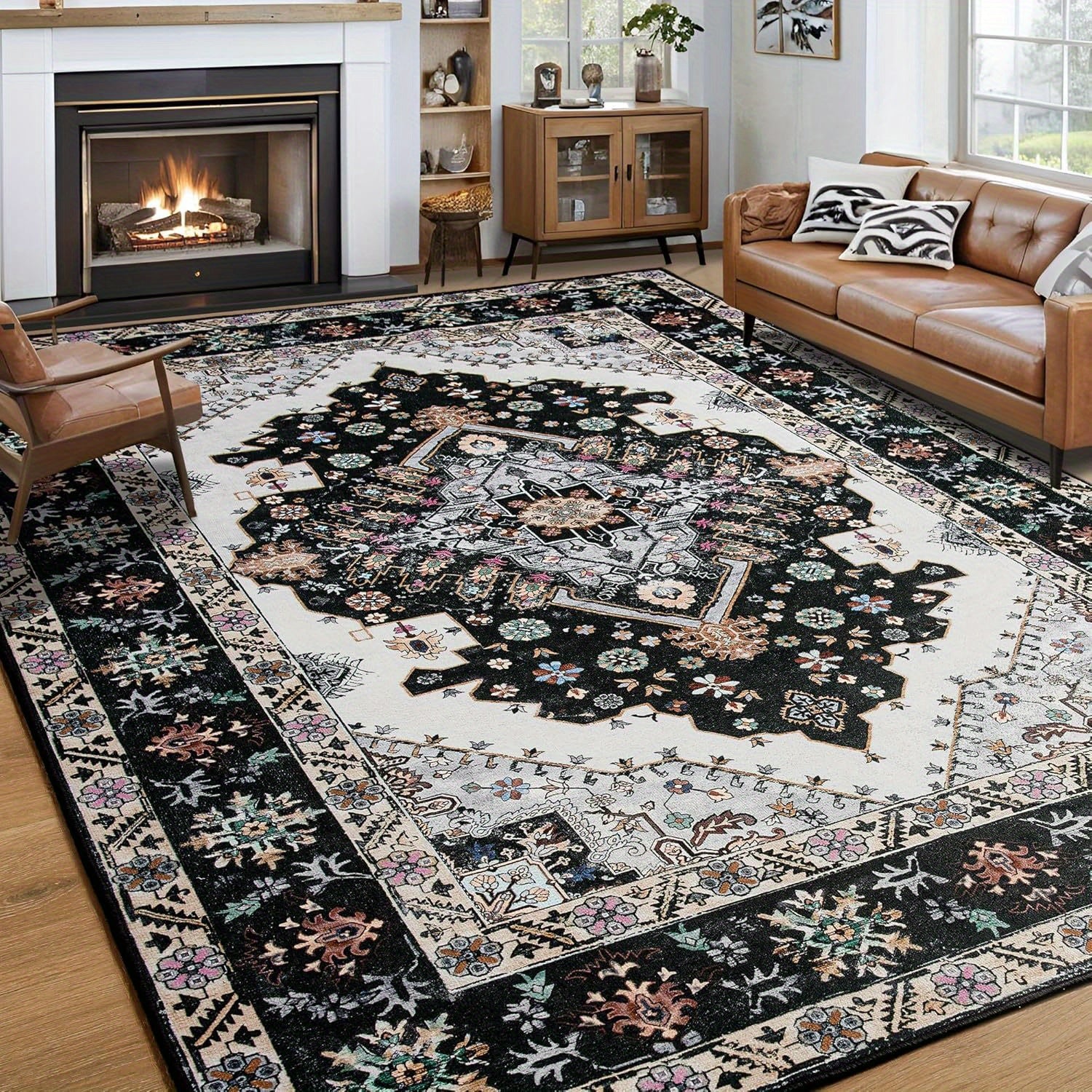 Carpets Designed for Living Spaces And Bedrooms, Vintage Washable Rugs, Spacious Low-Pile Printed Mats with a Non-Slip Rubber Backing, Ideal for Kitchens, Dining Areas, Home Offices, And Residences