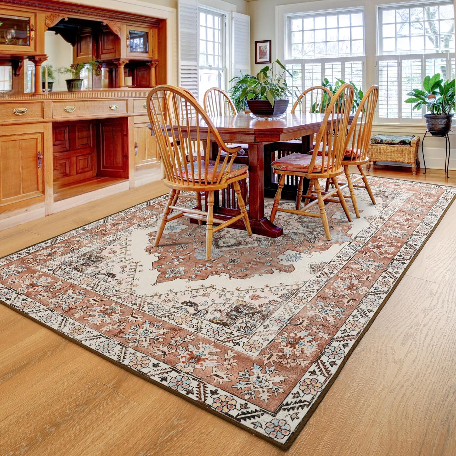 Carpets Designed for Living Spaces And Bedrooms, Vintage Washable Rugs, Spacious Low-Pile Printed Mats with a Non-Slip Rubber Backing, Ideal for Kitchens, Dining Areas, Home Offices, And Residences
