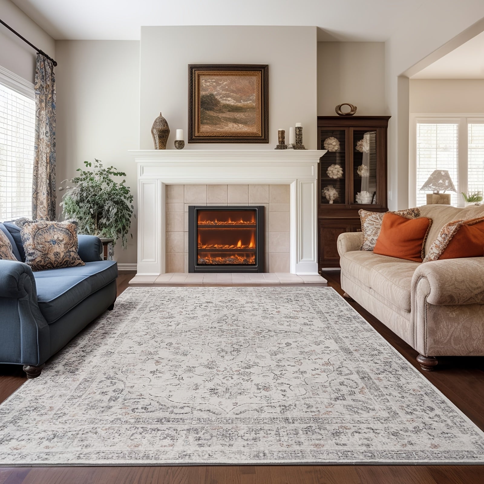 Grey Ultra Soft Non-Shedding Area Rug, Vintage Boho Faux Wool Carpet For Living Room, Dining Room, Bedroom, Home Office, Non Slip TPR Backing, Mchine Washable, 4x6, 5x7, 6x9 Feet