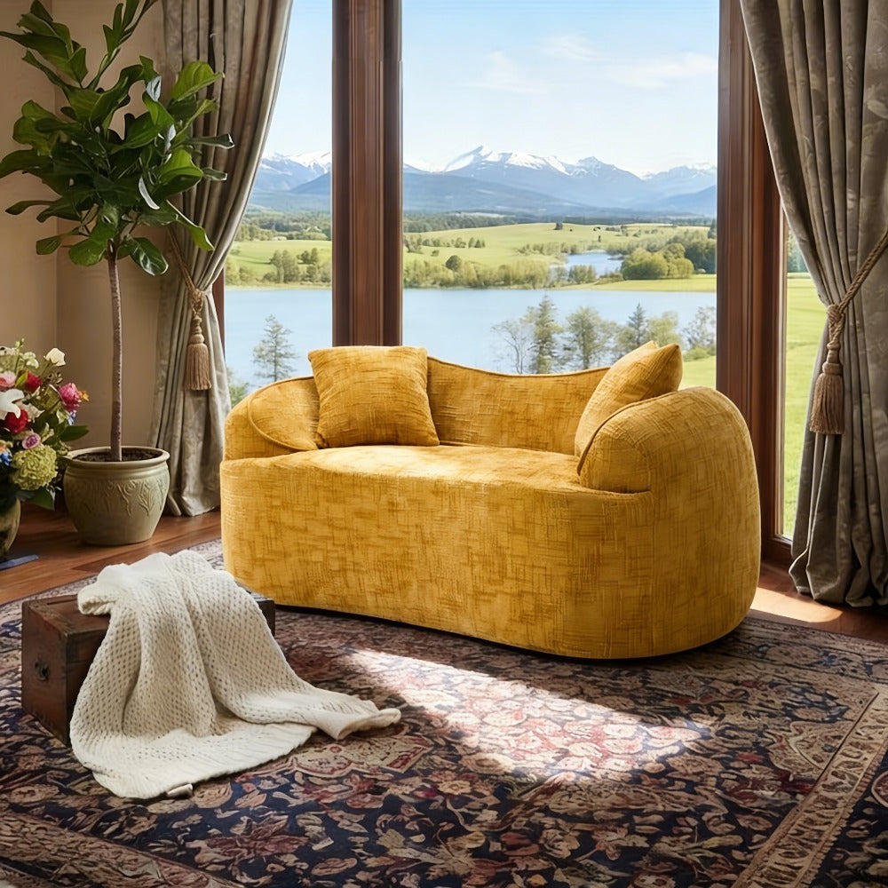Curved Two - Person Compress Sofa. It Has Armrests on Both Sides, Comes with Two Pillows, Is Suitable for Small - Sized Apartments, and Can Be Placed in the Living Room or Bedroom