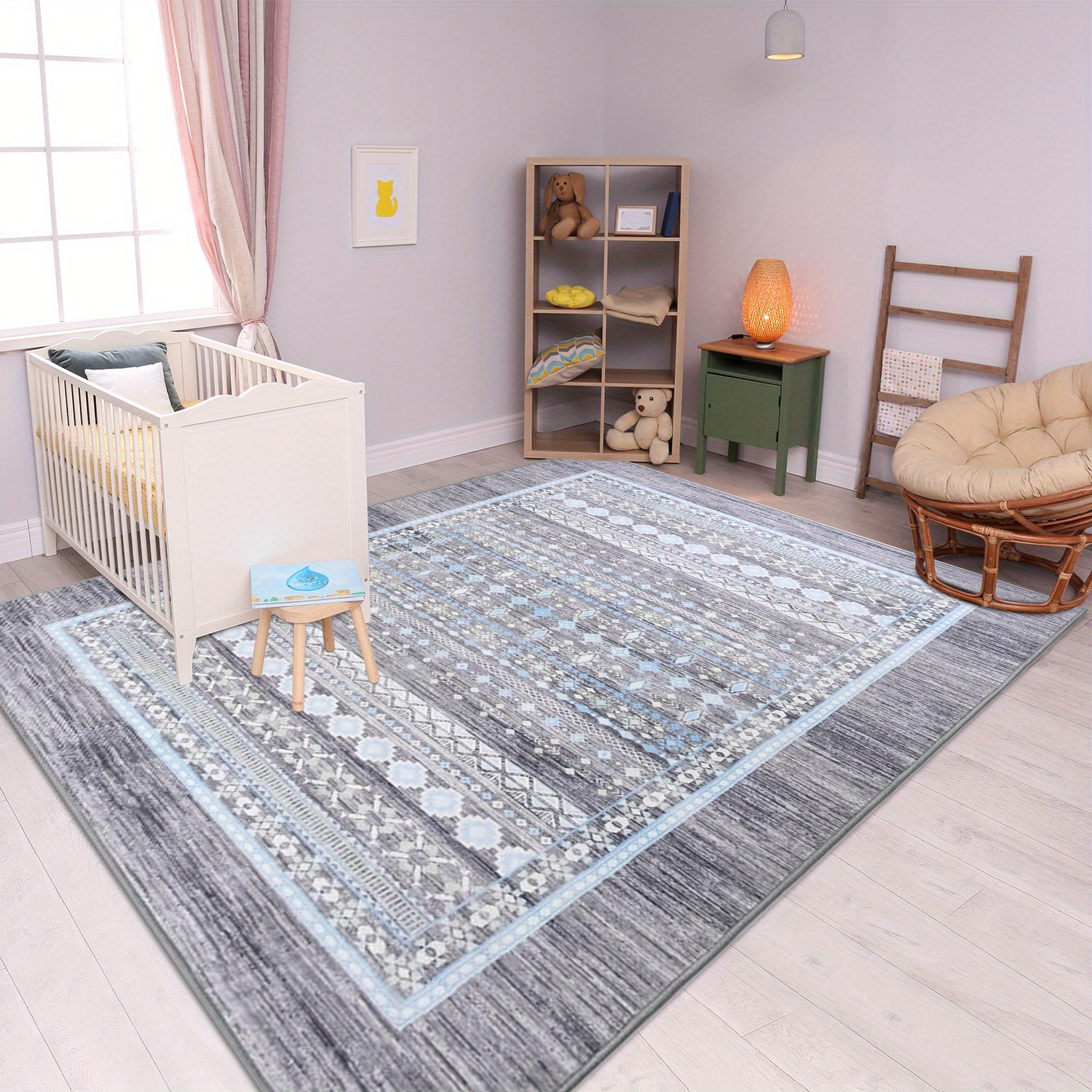 Bohemian Carpet, Suitable for Living Room, Machine-washable Bohemian Geometric Carpet with Anti-slip Back, Soft Indoor Moroccan Floor Covering, Suitable for Bedroom, Dining Room, Home, Office, Furniture Decoration