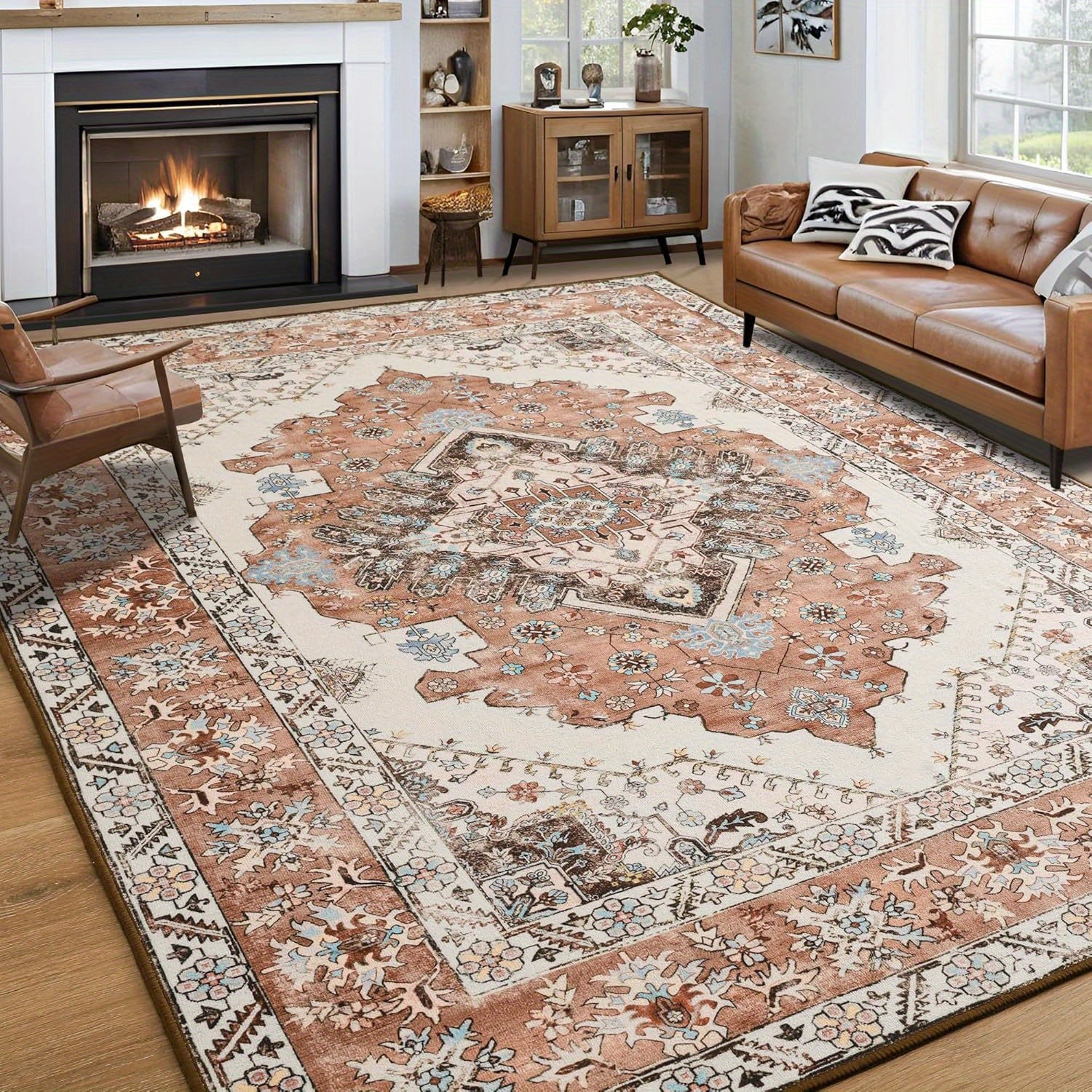 Carpets Designed for Living Spaces And Bedrooms, Vintage Washable Rugs, Spacious Low-Pile Printed Mats with a Non-Slip Rubber Backing, Ideal for Kitchens, Dining Areas, Home Offices, And Residences