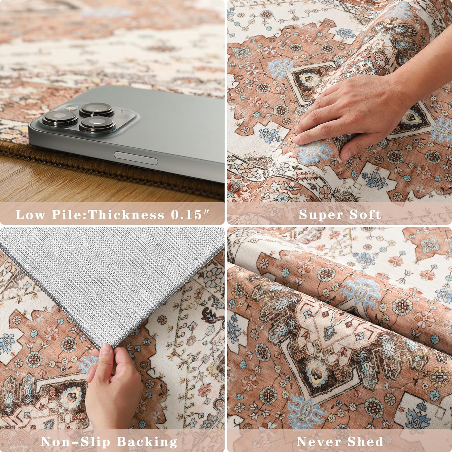 Carpets Designed for Living Spaces And Bedrooms, Vintage Washable Rugs, Spacious Low-Pile Printed Mats with a Non-Slip Rubber Backing, Ideal for Kitchens, Dining Areas, Home Offices, And Residences