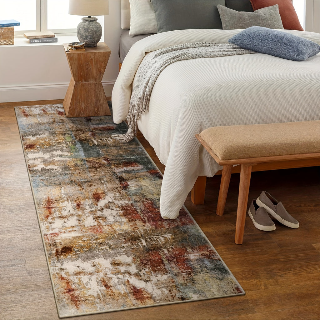 Modern Red Abstract Mat - Large Mat with Anti-Slip Backing, Machine Washable for Living Room, Bedroom, Entryway - Foldable Mat (Red) for Coffee Table & Hallway, Easy Clean Modern Design