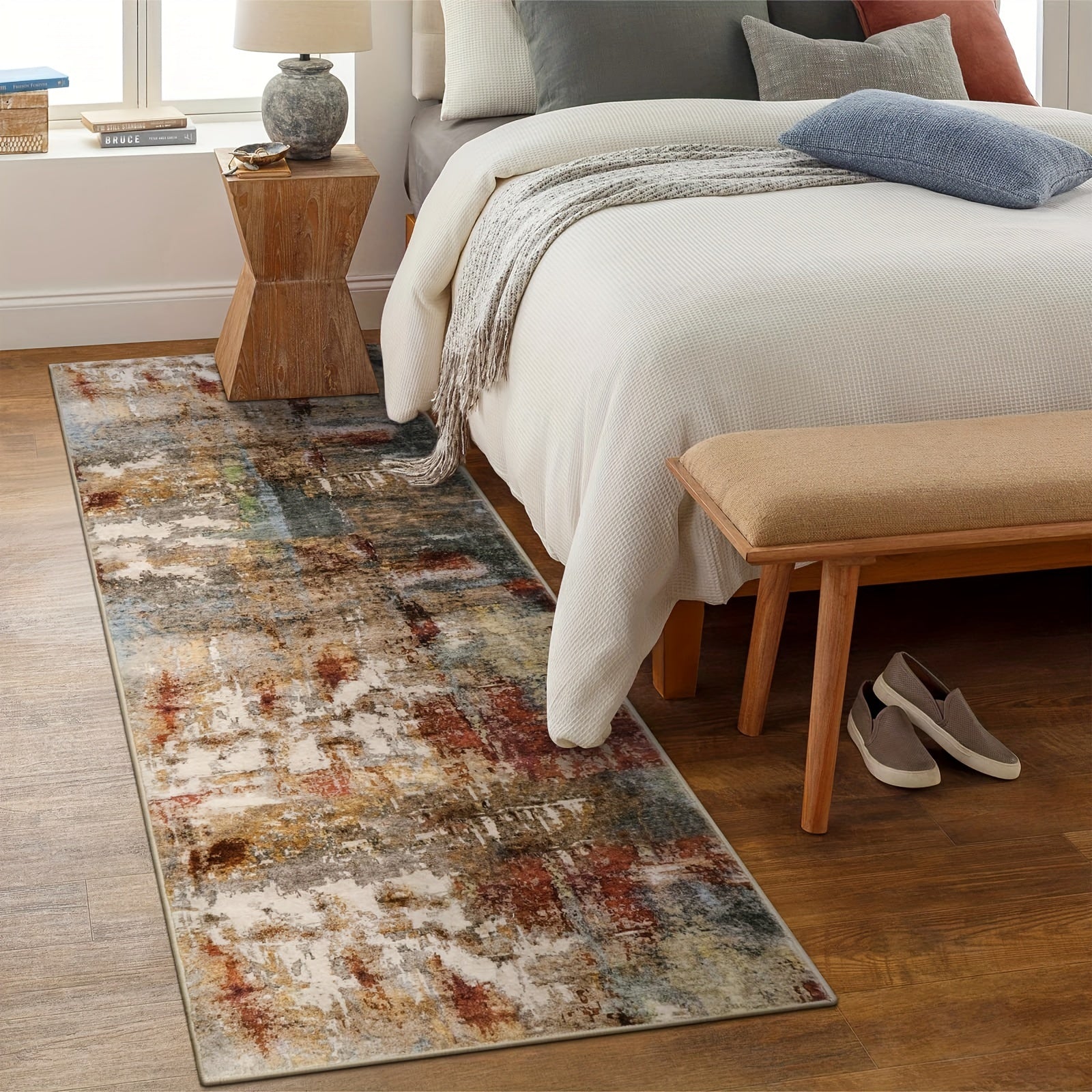 Modern Red Abstract Mat - Large Mat with Anti-Slip Backing, Machine Washable for Living Room, Bedroom, Entryway - Foldable Mat (Red) for Coffee Table & Hallway, Easy Clean Modern Design