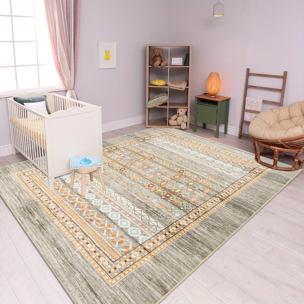 Bohemian Carpet, Suitable for Living Room, Machine-washable Bohemian Geometric Carpet with Anti-slip Back, Soft Indoor Moroccan Floor Covering, Suitable for Bedroom, Dining Room, Home, Office, Furniture Decoration