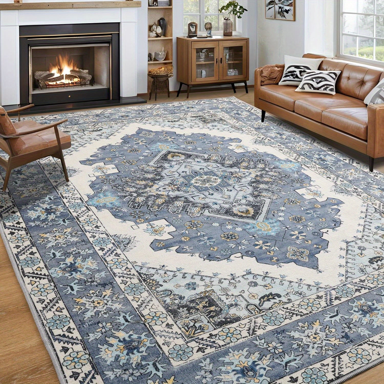 Carpets Designed for Living Spaces And Bedrooms, Vintage Washable Rugs, Spacious Low-Pile Printed Mats with a Non-Slip Rubber Backing, Ideal for Kitchens, Dining Areas, Home Offices, And Residences