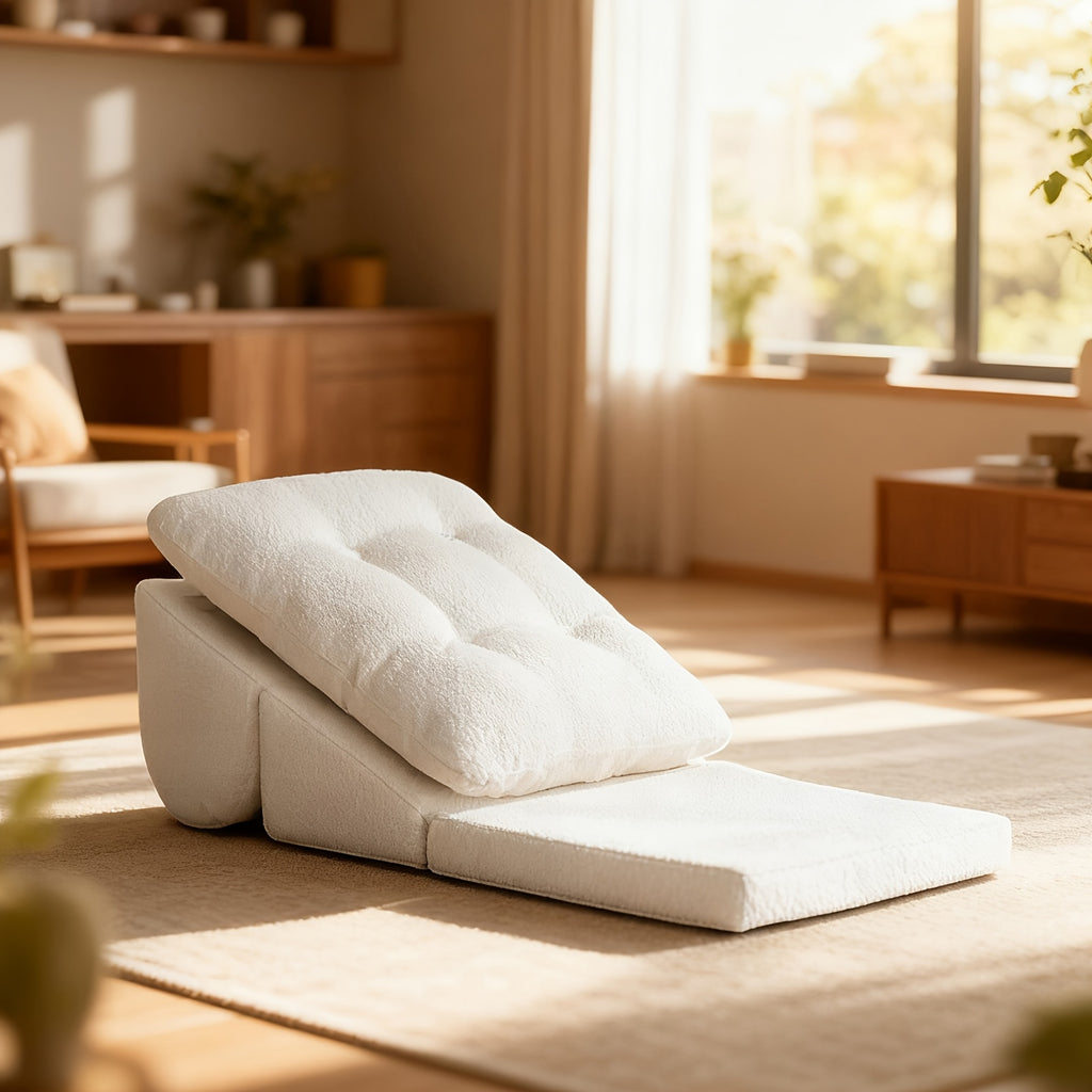Modern French Cream Style Lazy Sofa | Low Back Tatami Sofa, Freely Combinable Soft Cushioned Lounge Sofa, Minimalist Living Room Furniture in Beige, Multiple Combinations