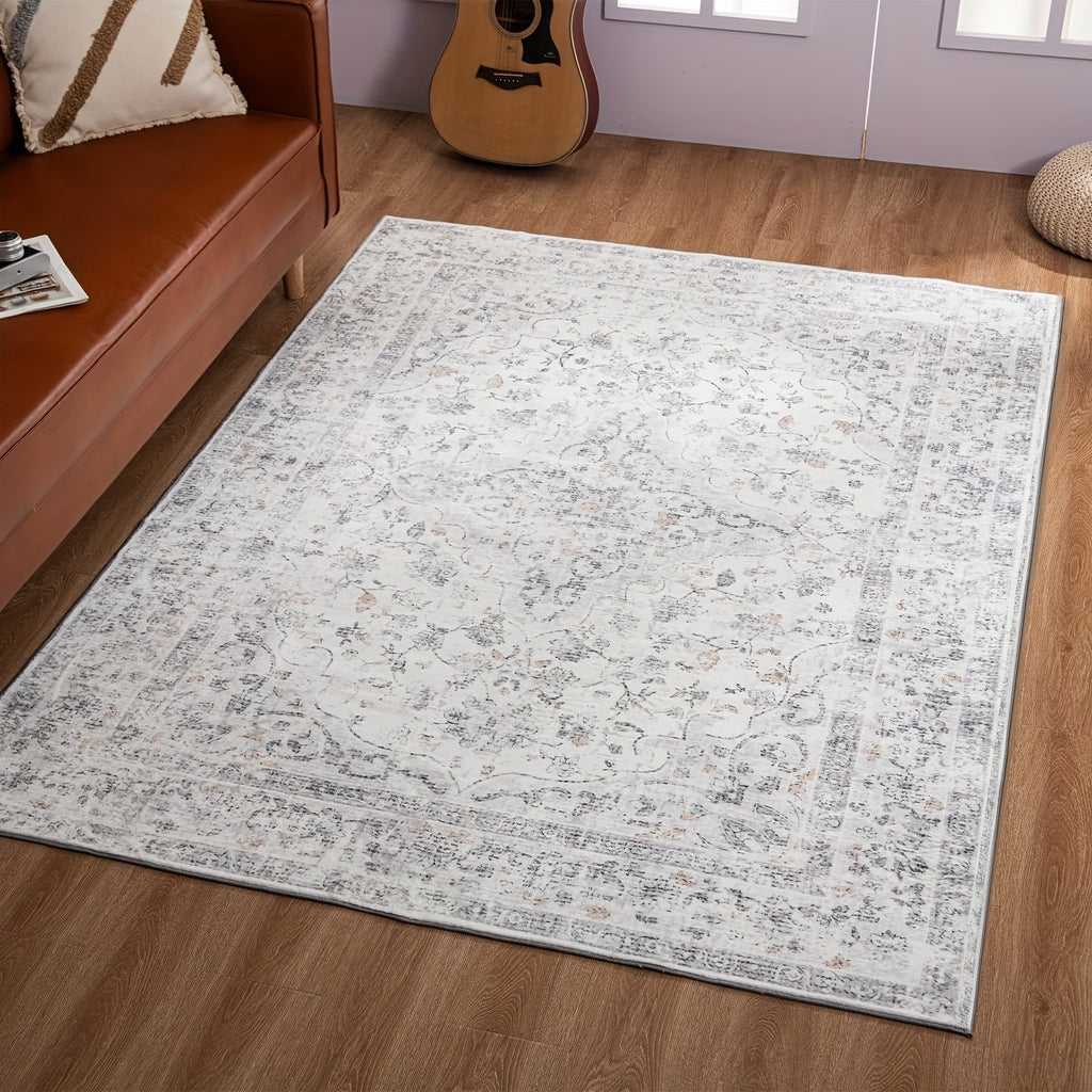 Grey Ultra Soft Non-Shedding Area Rug, Vintage Boho Faux Wool Carpet For Living Room, Dining Room, Bedroom, Home Office, Non Slip TPR Backing, Mchine Washable, 4x6, 5x7, 6x9 Feet