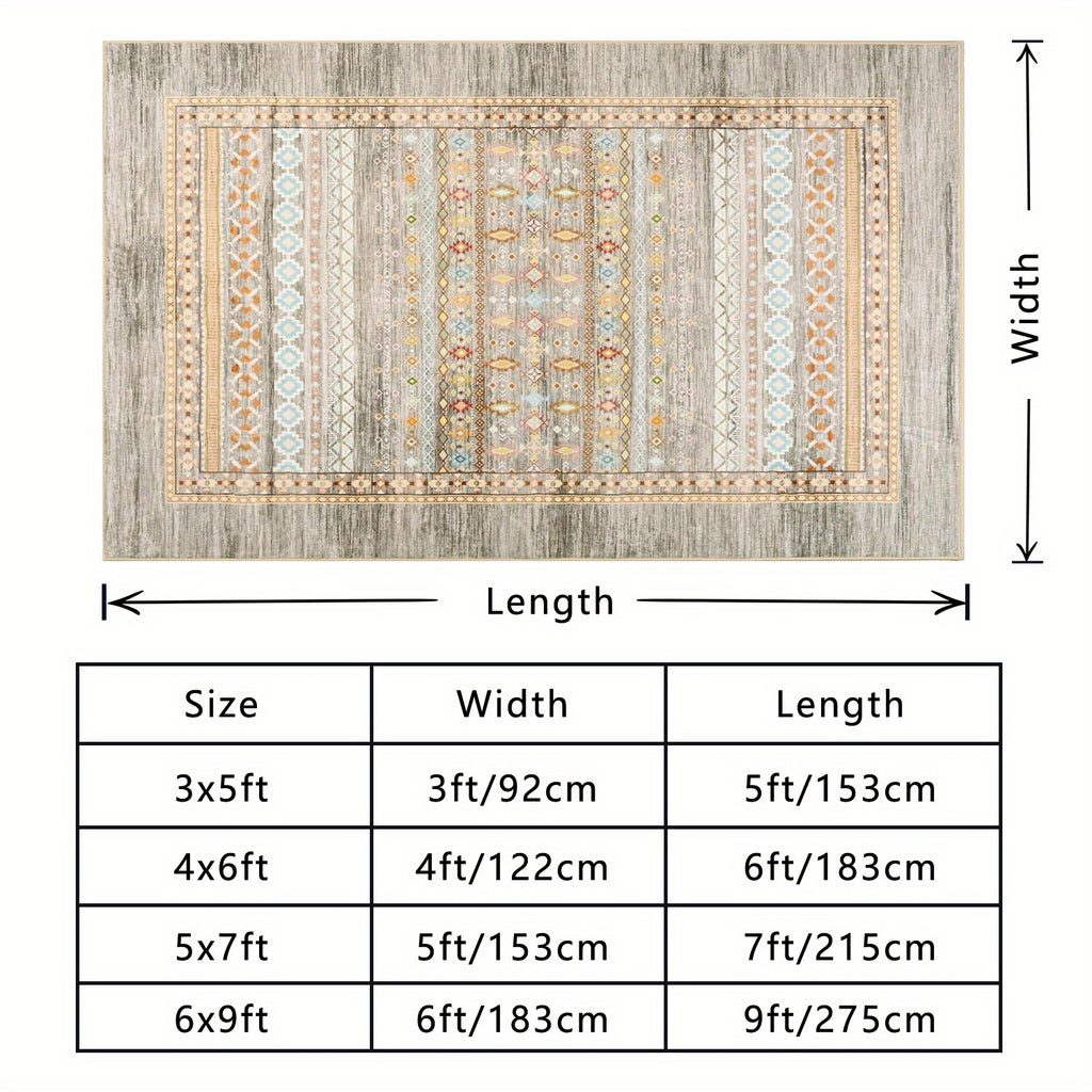 Bohemian Carpet, Suitable for Living Room, Machine-washable Bohemian Geometric Carpet with Anti-slip Back, Soft Indoor Moroccan Floor Covering, Suitable for Bedroom, Dining Room, Home, Office, Furniture Decoration