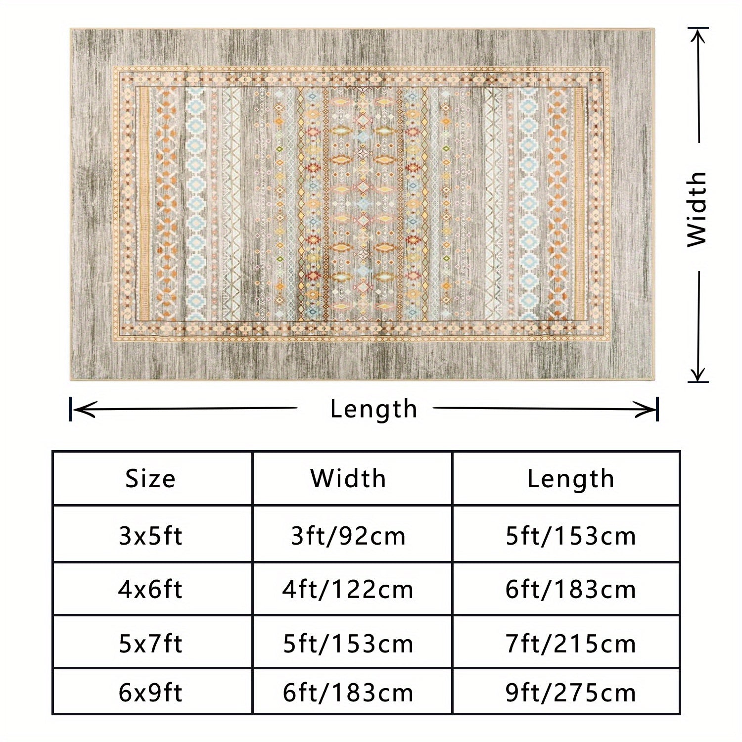 Bohemian Carpet, Suitable for Living Room, Machine-washable Bohemian Geometric Carpet with Anti-slip Back, Soft Indoor Moroccan Floor Covering, Suitable for Bedroom, Dining Room, Home, Office, Furniture Decoration